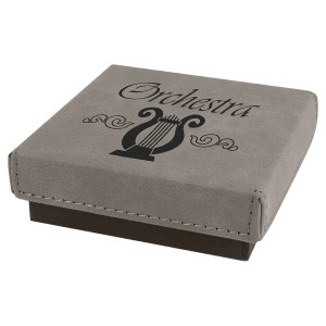 3 1/2" x 3 1/2" Gray Medal Box with Engraved Faux Leather Lid