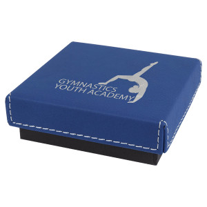 3 1/2" x 3 1/2" Blue/Silver Medal Box with Engraved Faux Leather Lid