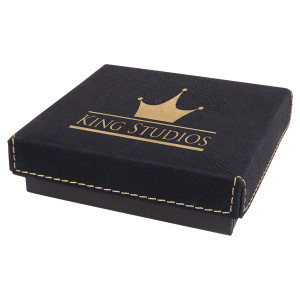 4" x 4" Black/Gold Medal Box with Engraved Faux Leather Lid
