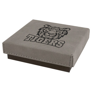 4" x 4" Gray Medal Box with Engraved Faux Leather Lid