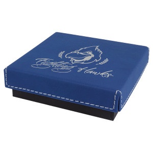 4" x 4" Blue/Silver Medal Box with Engraved Faux Leather Lid