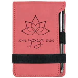 3 1/4" x 4 3/4" Pink Engraved Faux Leather Mini Notepad with Pen