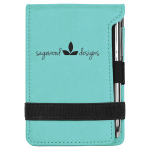 3 1/4" x 4 3/4" Teal Engraved Faux Leather Mini Notepad with Pen