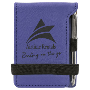 3 1/4" x 4 3/4" Purple Engraved Faux Leather Mini Notepad with Pen
