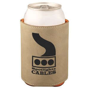 3 3/4" Light Brown Engraved Faux Leather Beverage Holder