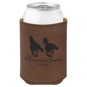 3 3/4" Dark Brown Engraved Faux Leather Beverage Holder