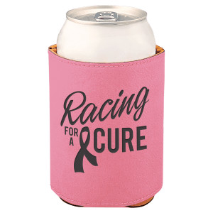 3 3/4" Pink Engraved Faux Leather Beverage Holder