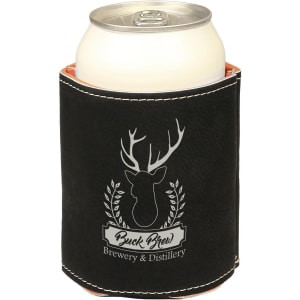 3 3/4" Black/Silver Engraved Faux Leather Beverage Holder