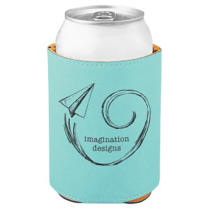 3 3/4" Teal Engraved Faux Leather Beverage Holder