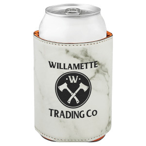 3 3/4" White Marble Engraved Faux Leather Beverage Holder