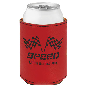 3 3/4" Red Engraved Faux Leather Beverage Holder