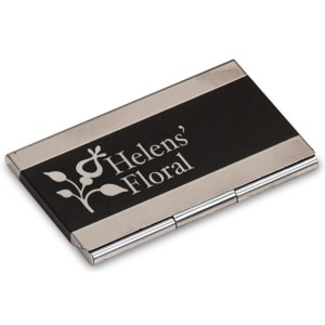 3 3/4" x 2 1/2" Black Custom Engraved Business Card Holder