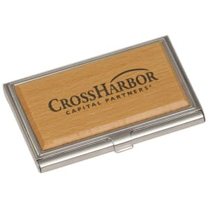 3 3/4" x 2 1/2" Metal/Wood Business Card Holder