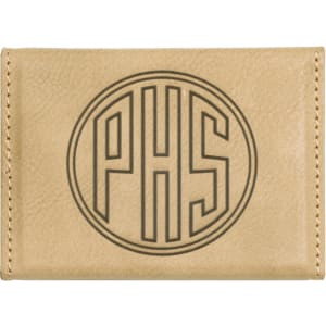 3 3/4" x 2 3/4" Light Brown Engraved Faux Leather Hard Business Card Holder