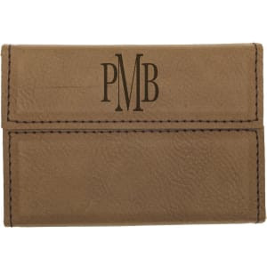 3 3/4" x 2 3/4" Dark Brown Engraved Faux Leather Hard Business Card Holder
