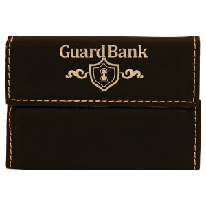 3 3/4" x 2 3/4" Black/Gold Engraved Faux Leather Hard Business Card Holder