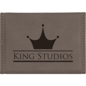 3 3/4" x 2 3/4" Gray Engraved Faux Leather Hard Business Card Holder