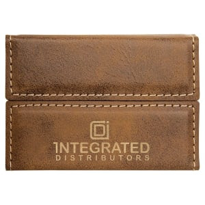 3 3/4" x 2 3/4" Rustic/Gold Engraved Faux Leather Hard Business Card Holder