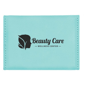3 3/4" x 2 3/4" Teal Engraved Faux Leather Hard Business Card Holder
