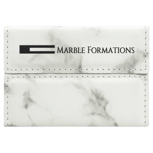 3 3/4" x 2 3/4" White Marble Engraved Faux Leather Hard Business Card Holder