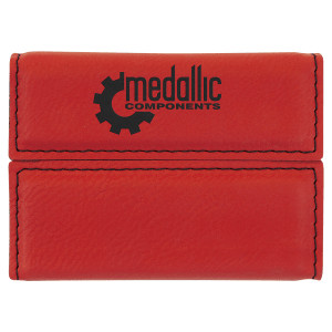 3 3/4" x 2 3/4" Red Engraved Faux Leather Hard Business Card Holder
