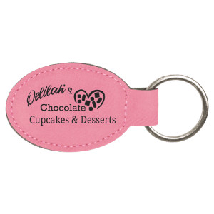 3" x 1 3/4" Pink Engraved Faux Leather Oval Keychain - Pink