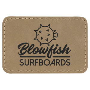 3" x 2" Rectangle Light Brown Engraved Faux Leather Patch with Adhesive