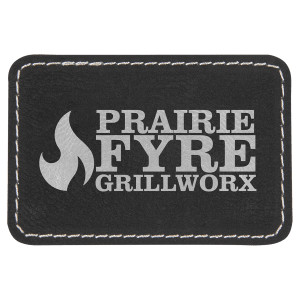 3" x 2" Rectangle Black/Silver Engraved Faux Leather Patch with Adhesive