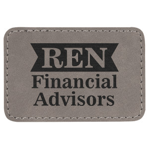 3" x 2" Rectangle Gray Engraved Faux Leather Patch with Adhesive
