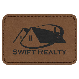 3" x 2" Rectangle Dark Brown Engraved Faux Leather Patch with Adhesive