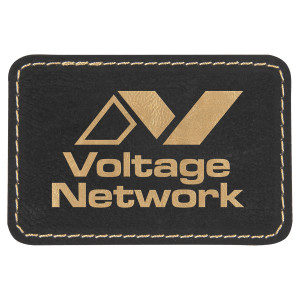 3" x 2" Rectangle Black/Gold Engraved Faux Leather Patch with Adhesive