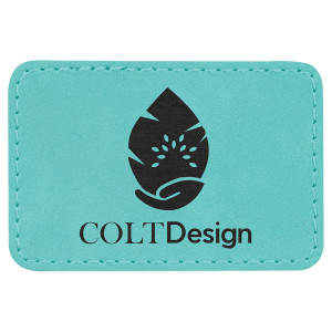 3" x 2" Rectangle Teal Engraved Faux Leather Patch with Adhesive