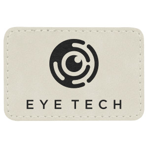3" x 2" Rectangle White Engraved Faux Leather Patch with Adhesive
