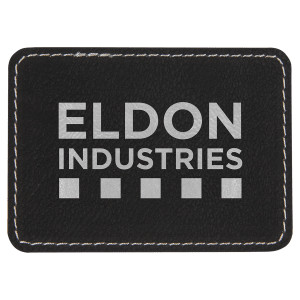 3 1/2" x 2 1/2" Rectangle Black/Silver Engraved Faux Leather Patch with Adhesive