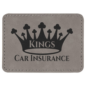 3 1/2" x 2 1/2" Rectangle Gray Engraved Faux Leather Patch with Adhesive