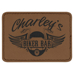 3 1/2" x 2 1/2" Rectangle Dark Brown Engraved Faux Leather Patch with Adhesive