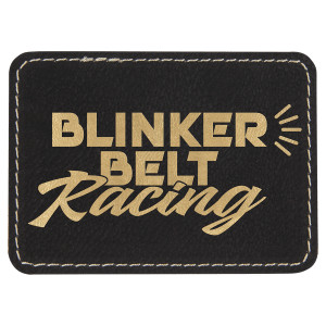 3 1/2" x 2 1/2" Rectangle Black/Gold Engraved Faux Leather Patch with Adhesive