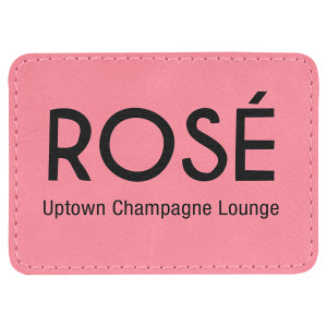3 1/2" x 2 1/2" Rectangle Pink Engraved Faux Leather Patch with Adhesive