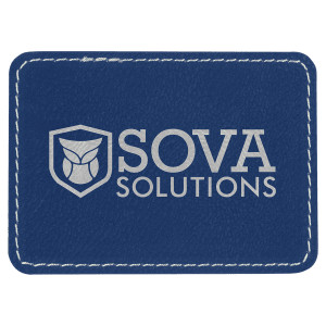 3 1/2" x 2 1/2" Rectangle Blue/Silver Engraved Faux Leather Patch with Adhesive