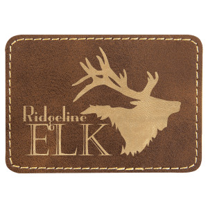 3 1/2" x 2 1/2" Rectangle Rustic/Gold Engraved Faux Leather Patch with Adhesive