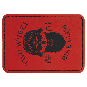 3 1/2" x 2 1/2" Rectangle Red Engraved Faux Leather Patch with Adhesive