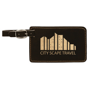 4 1/4" x 2 3/4" Black/Gold Engraved Faux Leather Luggage Tag