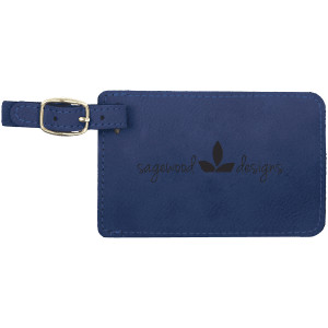 4 1/4" x 2 3/4" Blue/Black Engraved Faux Leather Luggage Tag