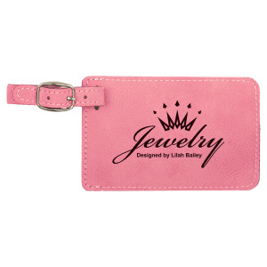 4 1/4" x 2 3/4" Pink Engraved Faux Leather Luggage Tag