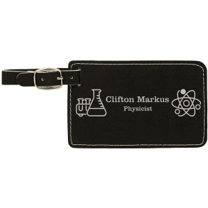 4 1/4" x 2 3/4" Black/Silver Engraved Faux Leather Luggage Tag