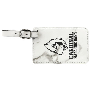 4 1/4" x 2 3/4" White Marble Engraved Faux Leather Luggage Tag