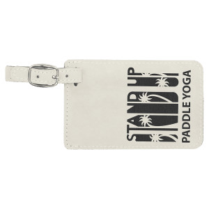 4 1/4" x 2 3/4" White/Black Engraved Faux Leather Luggage Tag