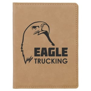4 1/4" x 5 1/2" Light Brown Engraved Faux Leather Passport Holder