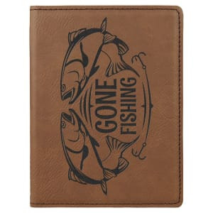 4 1/4" x 5 1/2" Dark Brown Engraved Faux Leather Passport Holder