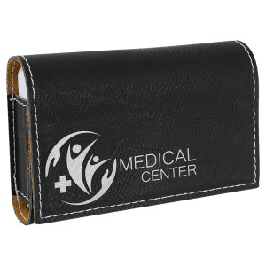 4 3/4" x 3 1/8" Black/Silver Engraved Faux Leather  Pill Box